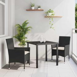 Ensemble de salle &agrave; manger pour jardin 3 pcs Noir polyrotin