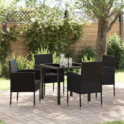 Ensemble de salle &agrave; manger pour jardin 5 pcs Noir polyrotin