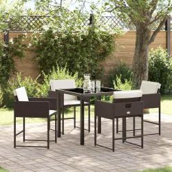 Ensemble de salle &agrave; manger pour jardin 5 pcs Marron polyrotin