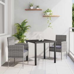 Ensemble de salle &agrave; manger pour jardin 3 pcs Gris polyrotin