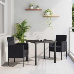 Ensemble de salle &agrave; manger pour jardin 3 pcs Noir polyrotin