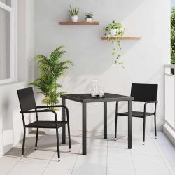 Ensemble de salle &agrave; manger pour jardin 3 pcs Noir polyrotin