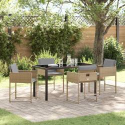 Ensemble de salle &agrave; manger pour jardin 5 pcs Beige polyrotin