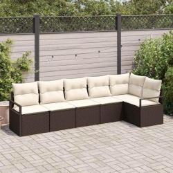 Ensemble de canap&eacute; de jardin 6 pcs Marron et blanc polyrotin