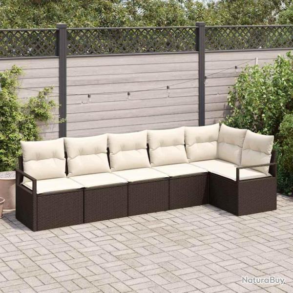 Ensemble de canap� de jardin 6 pcs Marron et blanc polyrotin