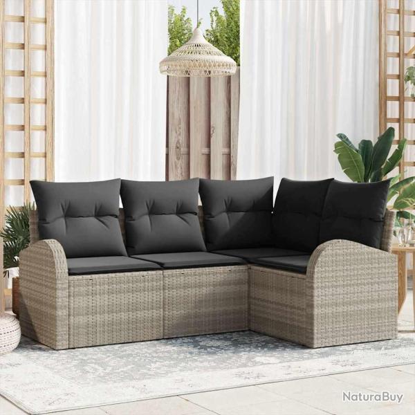 Ensemble de canap� de jardin 4 pcs Gris clair polyrotin