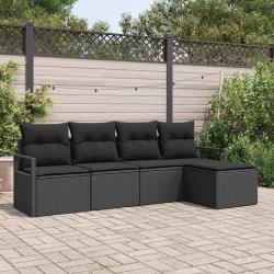 Ensemble de Canap&eacute;s avec coussin 5 pcs Noir polyrotin