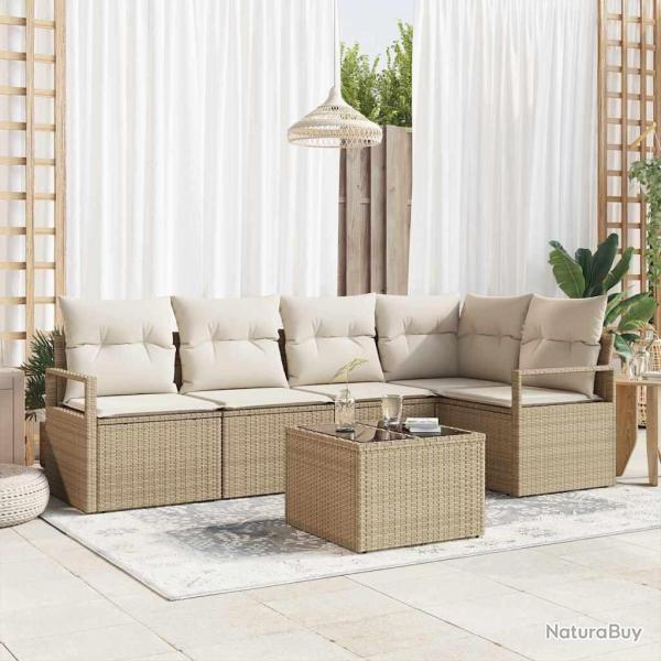 Ensemble de canap� de jardin 6 pcs Beige et cr�me polyrotin