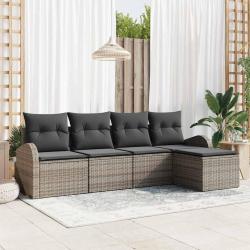 Ensemble de Canap&eacute;s avec coussin 5 pcs Gris polyrotin