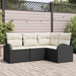 Ensemble de canap&eacute; de jardin 4 pcs Noir et Blanc polyrotin