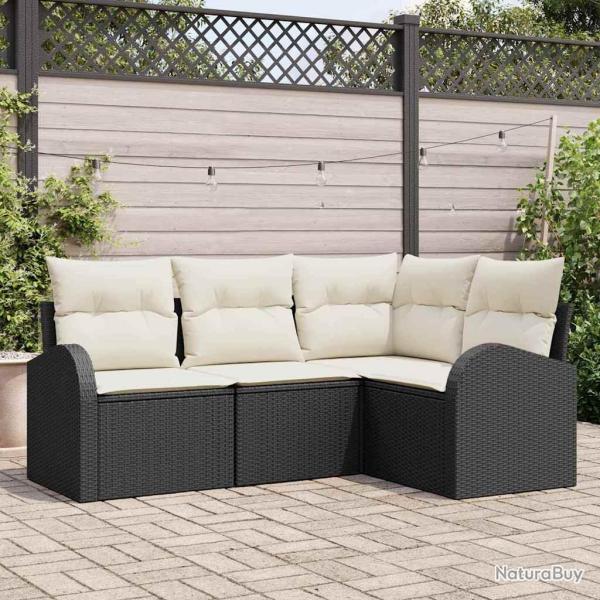 Ensemble de canap� de jardin 4 pcs Noir et Blanc polyrotin