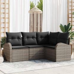 Ensemble de canap&eacute; de jardin avec coussin 4 pcs Gris polyrotin