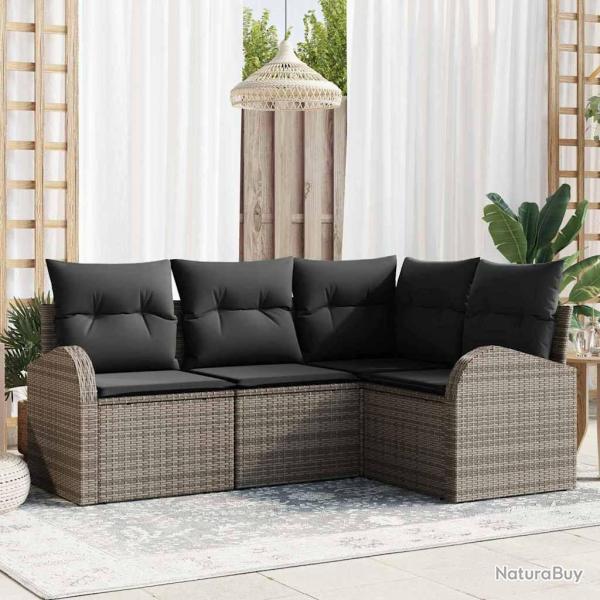 Ensemble de canap� de jardin avec coussin 4 pcs Gris polyrotin