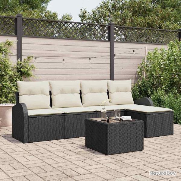 Ensemble de Canap�s avec coussin 6 pcs Noir et Blanc polyrotin