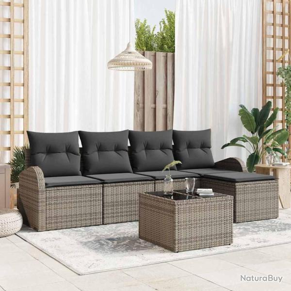 Ensemble de Canap�s avec coussin 6 pcs Gris polyrotin