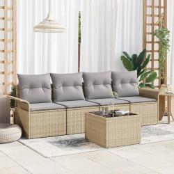 Ensemble de canap&eacute; de jardin 5 pcs Beige et gris polyrotin
