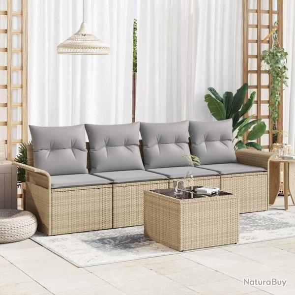 Ensemble de canap� de jardin 5 pcs Beige et gris polyrotin