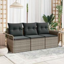 Ensemble de canap&eacute; de jardin avec coussin 3 pcs Gris Poly rotin