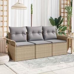 Ensemble de canap&eacute; de jardin 3 pcs Beige Poly rotin