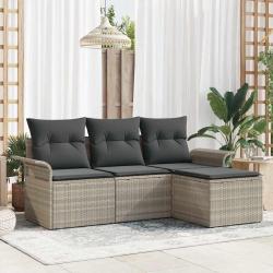 Ensemble de canap&eacute; de jardin 4 pcs Gris clair Poly rotin