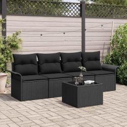 Ensemble de canap&eacute; de jardin avec coussin 5 pcs Noir polyrotin