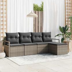 Ensemble de Canap&eacute;s avec coussin 5 pcs Gris polyrotin