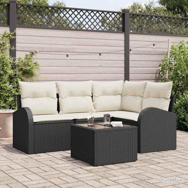 Ensemble de canap� de jardin 5 pcs Noir et Blanc polyrotin