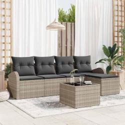 Ensemble de Canap&eacute;s avec coussin 6 pcs Gris clair polyrotin
