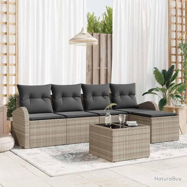 Ensemble de Canap�s avec coussin 6 pcs Gris clair polyrotin