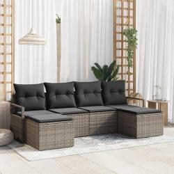 Ensemble de Canap&eacute;s avec coussin 6 pcs Gris polyrotin