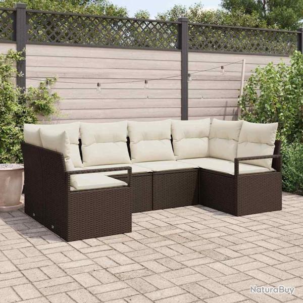 Ensemble de canap� de jardin 6 pcs Marron et blanc polyrotin