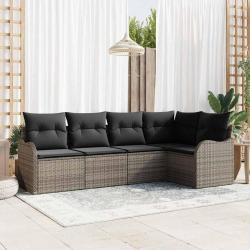 Ensemble de canap&eacute; de jardin avec stockage 5 pcs Gris polyrotin