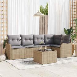Ensemble de canap&eacute; de jardin 6 pcs Beige polyrotin