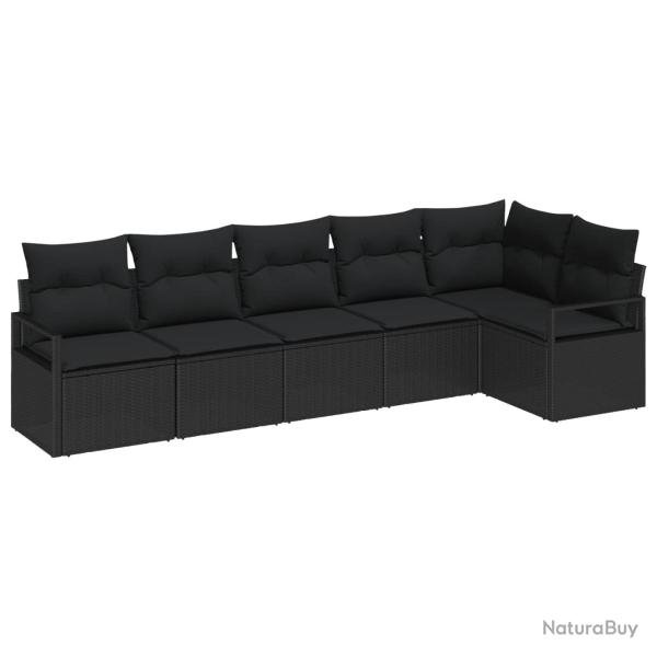 Ensemble de canap� de jardin avec coussin 6 pcs Noir polyrotin