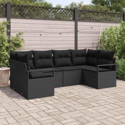 Ensemble de canap&eacute; de jardin avec coussin 6 pcs Noir polyrotin