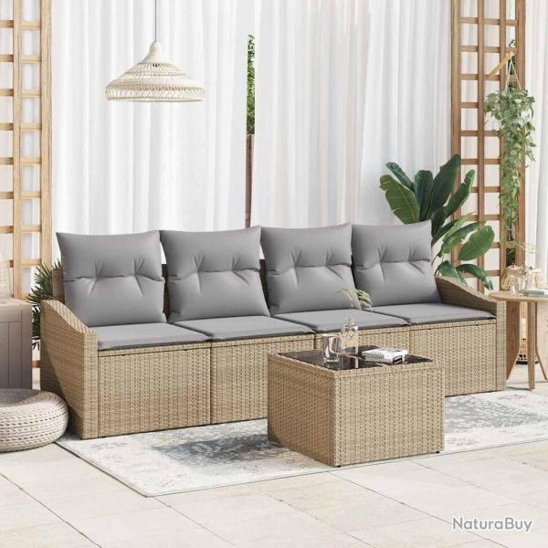 Ensemble de Canap�s avec coussin 5 pcs Beige et gris polyrotin