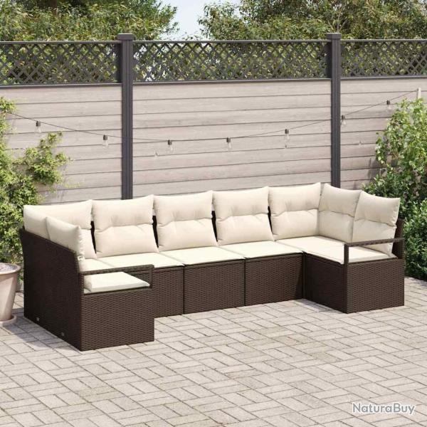 Ensemble de canap� de jardin 7 pcs Marron et blanc polyrotin