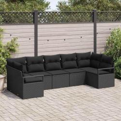 Ensemble de canap&eacute; de jardin avec coussin 7 pcs Noir polyrotin