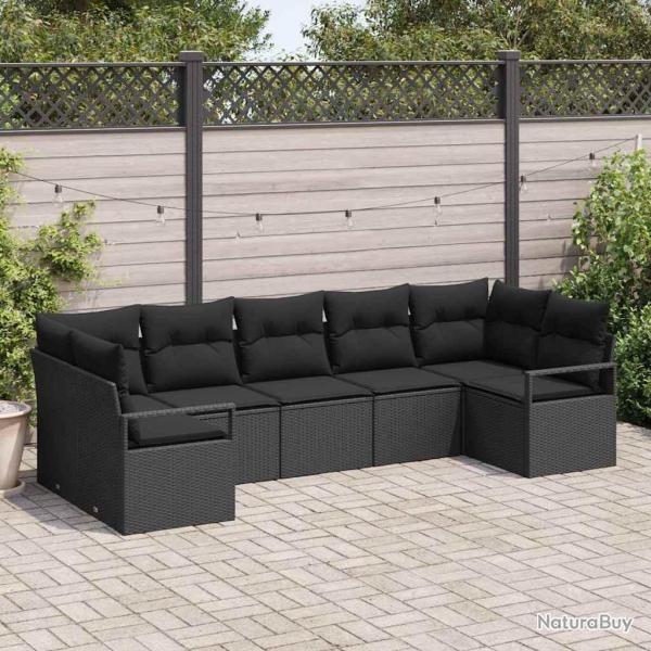 Ensemble de canap� de jardin avec coussin 7 pcs Noir polyrotin