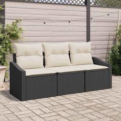 Ensemble de canap&eacute; de jardin 3 pcs Noir et Blanc polyrotin