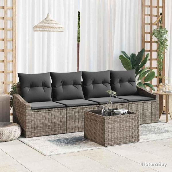 Ensemble de Canap�s avec coussin 5 pcs Gris polyrotin