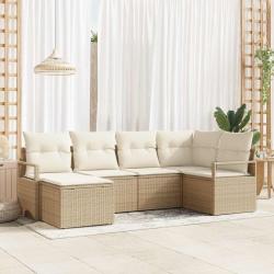 Ensemble de Canap&eacute;s avec coussin 6 pcs Beige et cr&egrave;me polyrotin