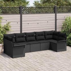 Ensemble de canap&eacute; de jardin 7 pcs Noir Poly rotin