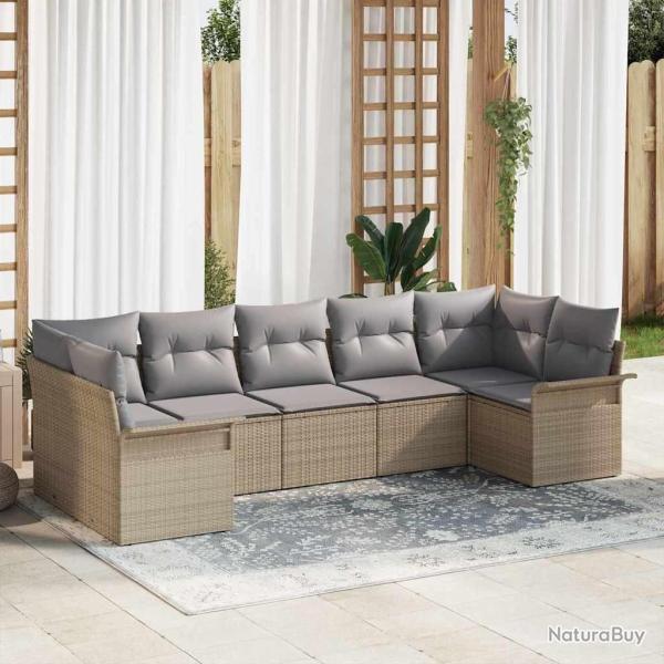 Ensemble de canap� de jardin 7 pcs Beige Poly rotin