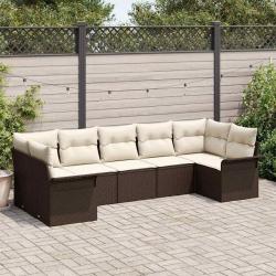 Ensemble de canap&eacute; de jardin 7 pcs Marron Poly rotin