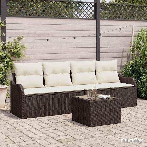 Ensemble de canap� de jardin avec coussin 5 pcs Marron et Cr�me