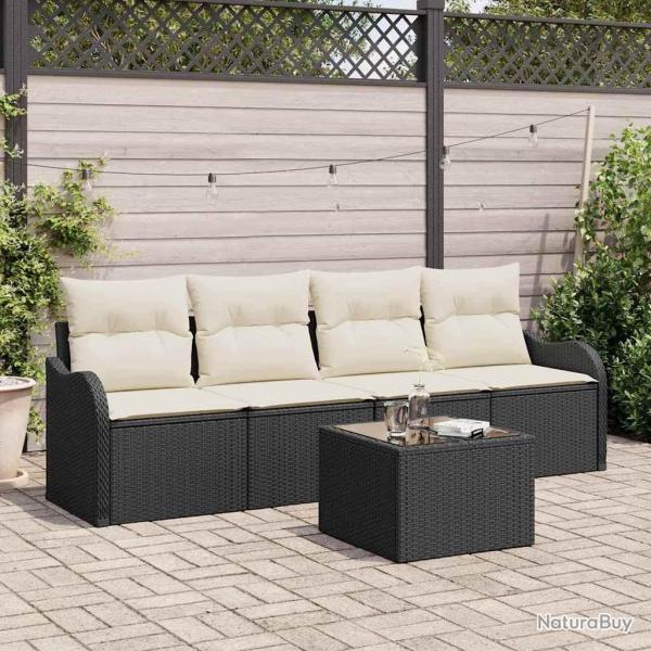 Ensemble de canap� de jardin 5 pcs Noir et Cr�me polyrotin