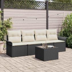 Ensemble de canap&eacute; de jardin 5 pcs Noir et Cr&egrave;me polyrotin