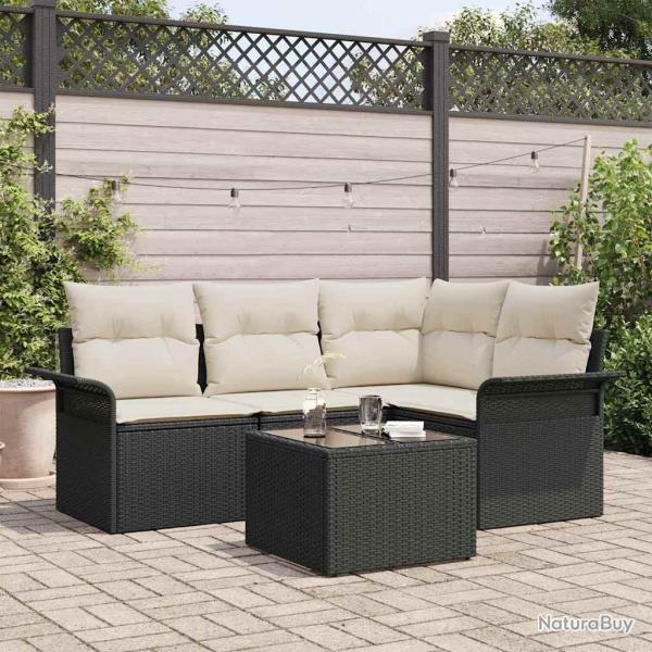 Ensemble de canap� de jardin avec stockage 5 pcs Noir polyrotin