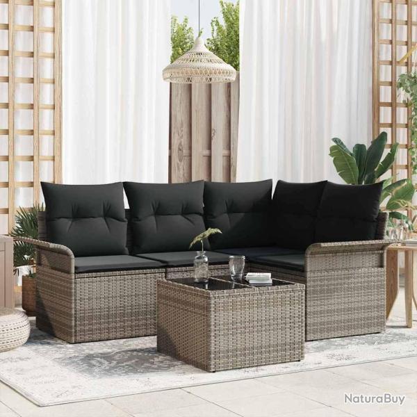 Ensemble de canap� de jardin avec stockage 5 pcs Gris polyrotin